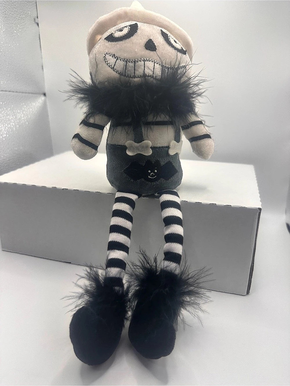 Vtg Gothic Halloween Skeleton Plush Creepy Cute Steampunk Goth Shelf Sitter